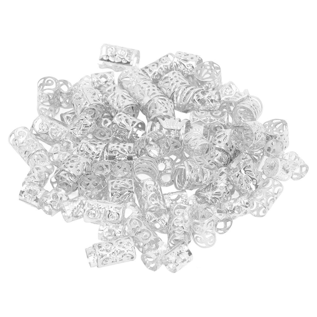 200pcs Dreadlocks Hair Rings Hollow Out Exquisite Patterns Alloy Hair Braiding Jewelry Coils Silver