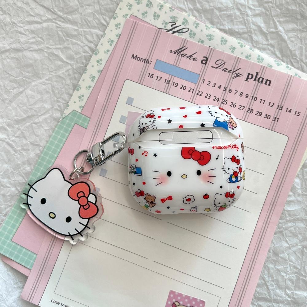 Cute Cartoon Doodle Bow KT Cat AirPods 4 Case Compatible with AirPod 3 Apple Pro Earphone Cover