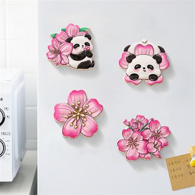 Pink Cherry Flower Panda Fridge Magnets Blossom Pastoral Cute Refrigerator Magnetic Sticker Message Whiteboard Sticker