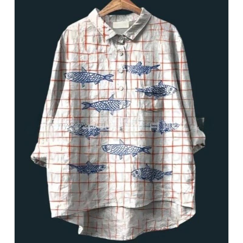 Summer Women's Loose Printed Round Neck Casual Plus Size Women's Long Sleeve T-shirt