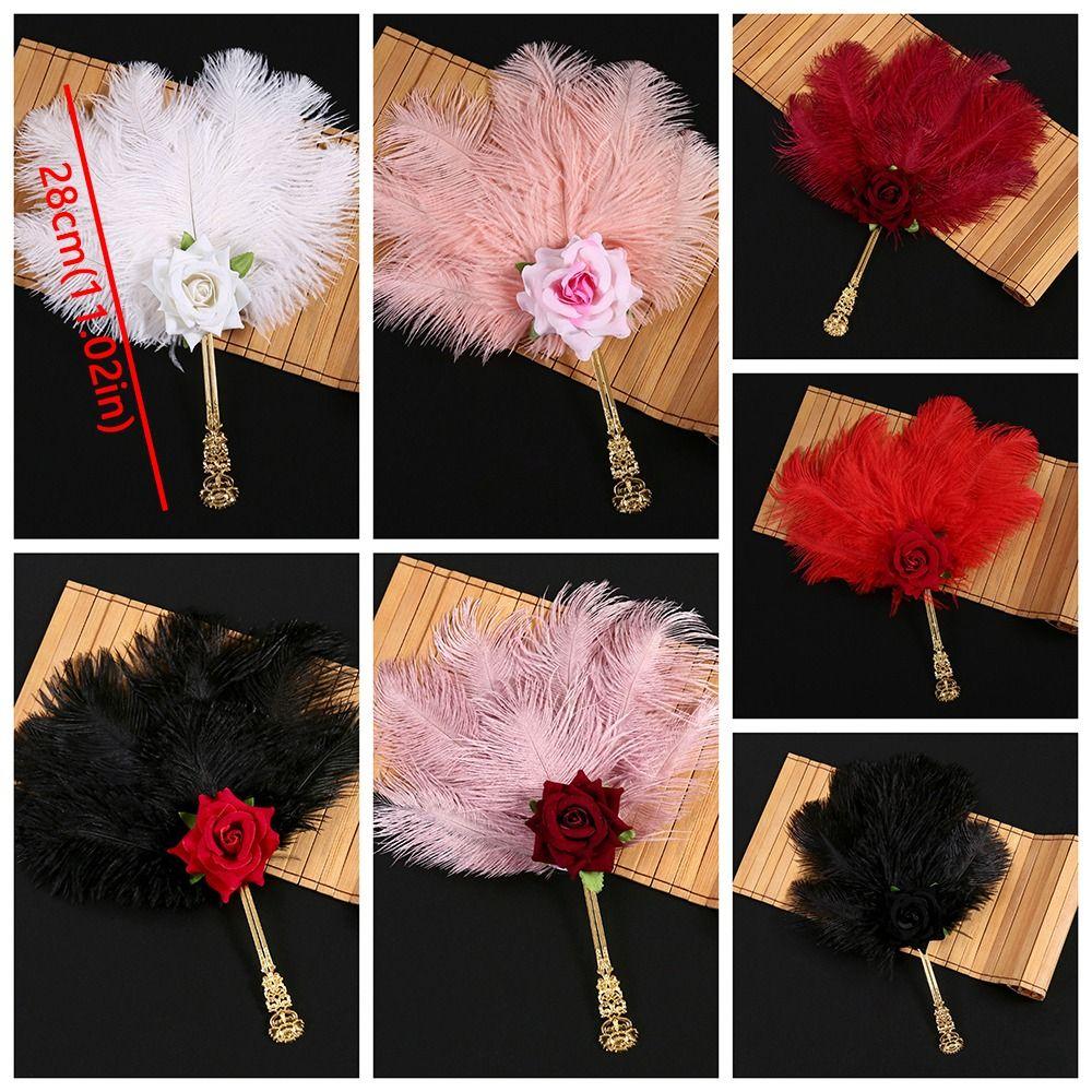 Handmade Craft Feather Rose Fan Soft Fluffy Chinese Hand Fan Fan  Party Occasions