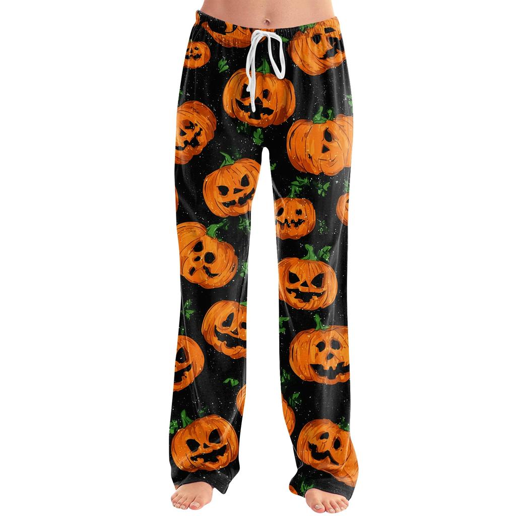 Women's Halloween Print Drawstring Pants, Casual Long Pants for Sleepwear or Daily