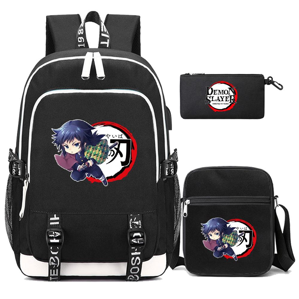 3Pcs/set Cartoon Demon Slayer Printed Backpack Large Capacity Bookbag Student Boy Girl School Bag Outdoor Laptop Travel Bag Gift
