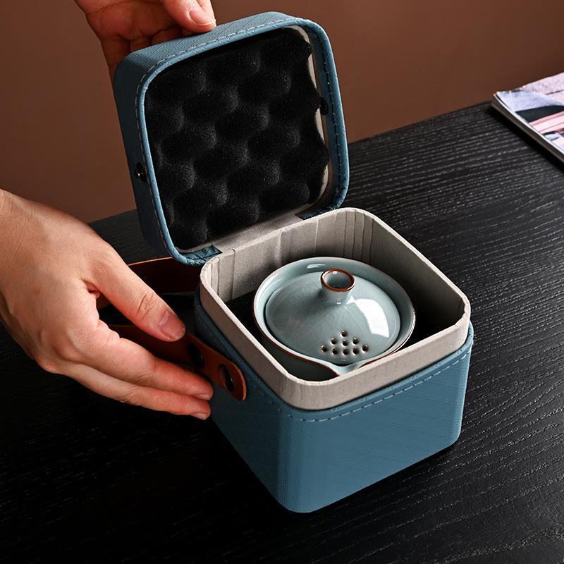 Zestaw podróżny do herbaty kung fu Ge kiln przenośny czajnik ceramiczny na zewnątrz podróż przenośna pokrywka miseczka trzy filiżanki prezent