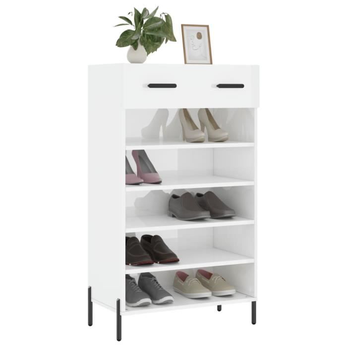 VidaXL Shoe Cabinet High Gloss White 60x35x105 Cm Engineered Wood 829622