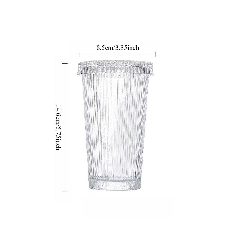 240ml/380ml Creative Cocktail Glass Vertical Pattern Glass Cup Juice Cup Latte Coffee Mug Home Water Cup with Lid Soda Water Cup