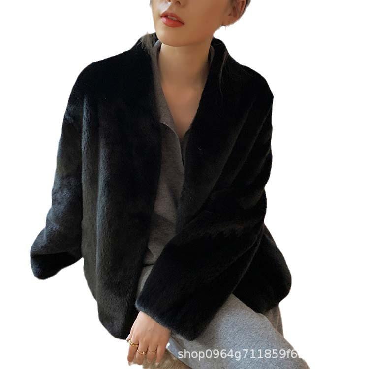 V-neck lazy wind loose fur coat women's 2024 winter new environmentally friendly mink fur integrated coat