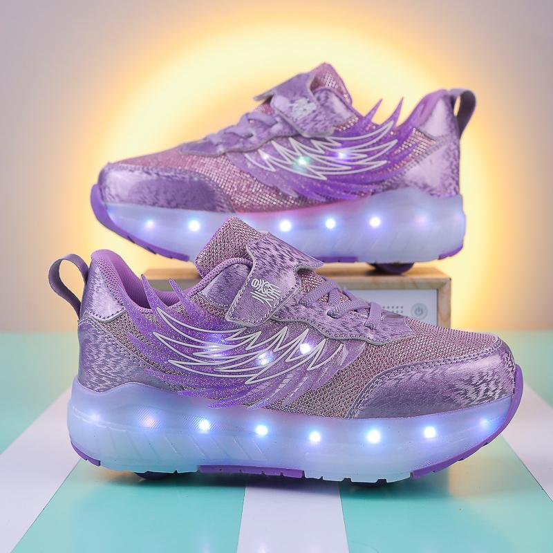 TUINANLE LED Luminous Children's Rechargeable Running Shoes with Wheel Skates Multi Light Breatheable Boy Girl