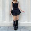 Sleeveless Black Goth Y2K Mini Dresses Two Layer Korean Fashion Square Collar Fairy Dress Kawaii A Line Birthday Dress for Women Robes