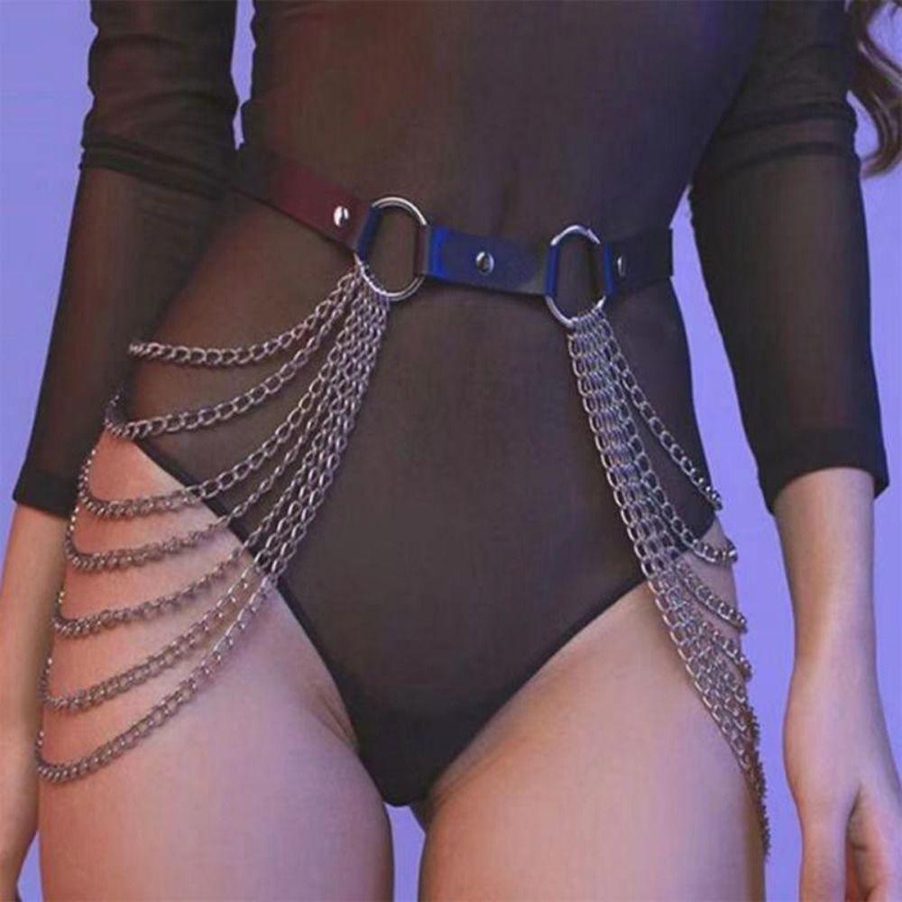 

Women Girls Body Harness Goth Waist Chain Layered Leather Belt Adjustable Strap Punk Waistband