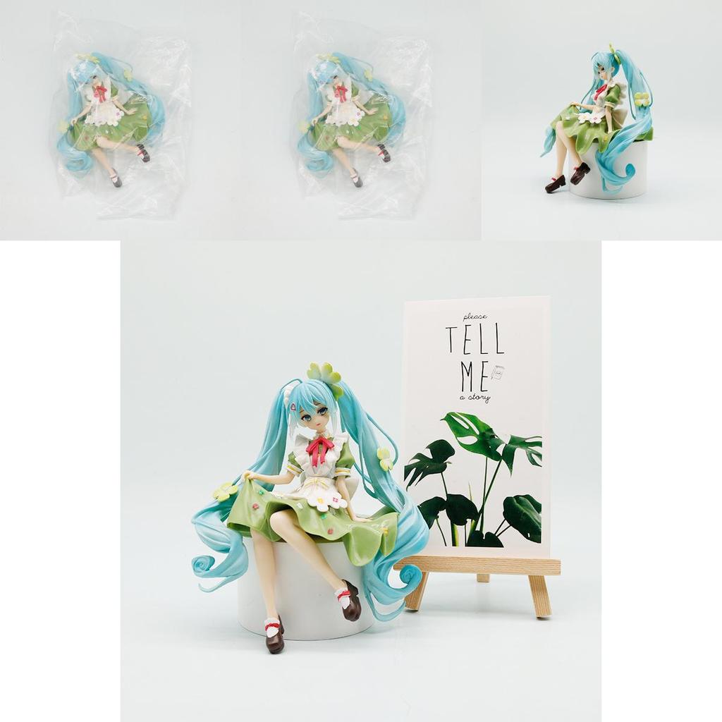 Hatsune Miku Pvc Model Ornament With Four Leaf Clover Style For Home Office Desk Decoration And Collecting