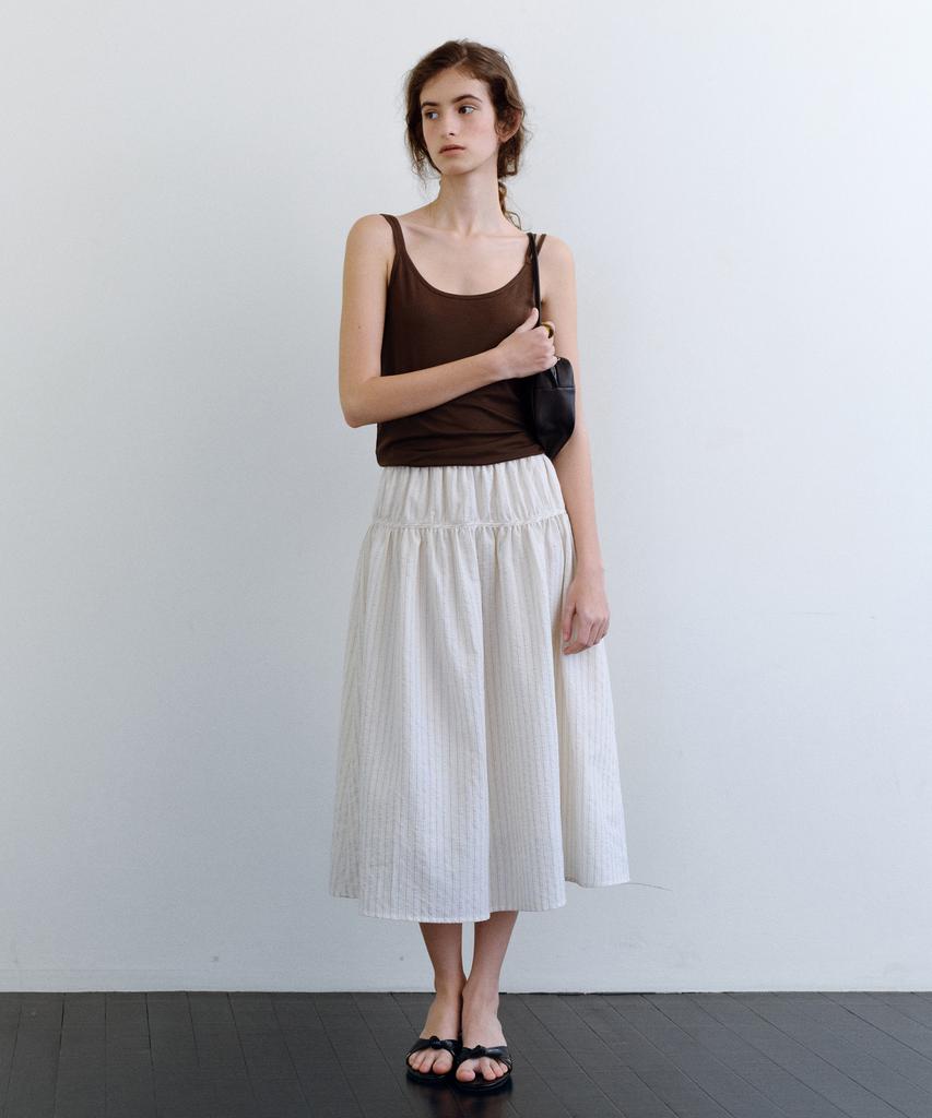 Yulago Stripe Shirring Button Skirt