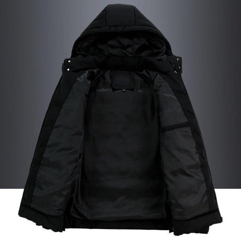 Men's Hooded Down Coat Winter Thick Cotton-padded Jacket Solid Color Slim Coat White Duck Down Thermal Jacket