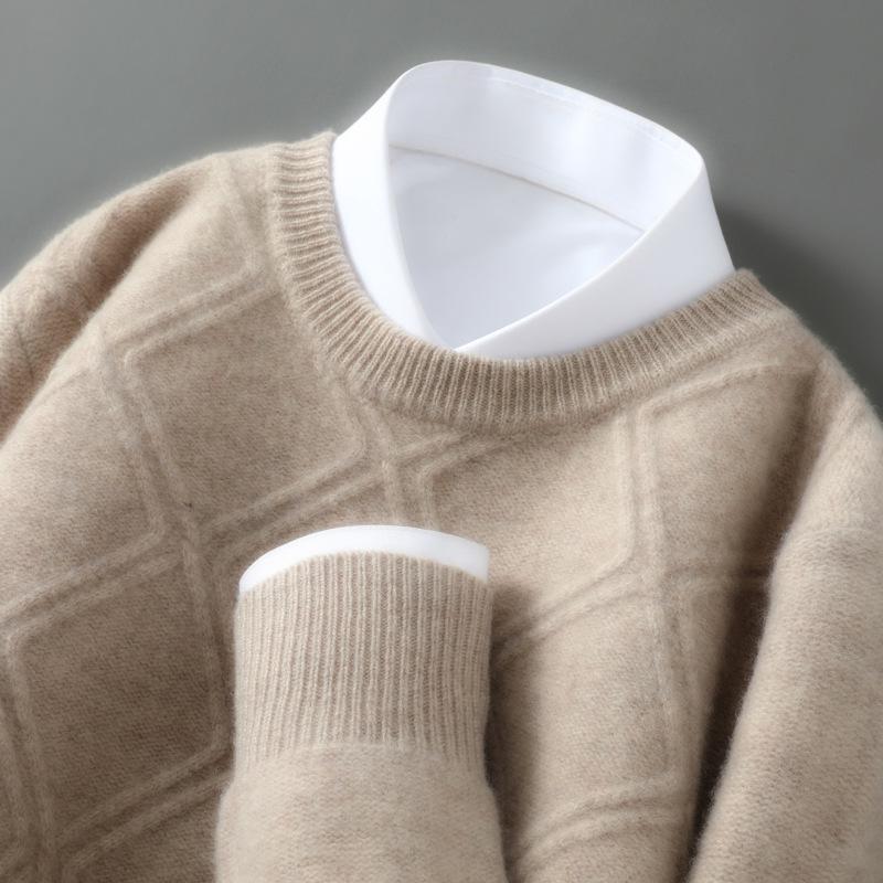 

Men s Thickened Pure Wool Sweater - Autumn/Winter, Round Neck, Comfortable Casual Business Knit Pullover M