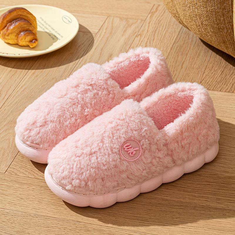 Plush cotton slippers women's autumn and winter 2025 new indoor home non-slip thick bottom warm men's cotton slippers