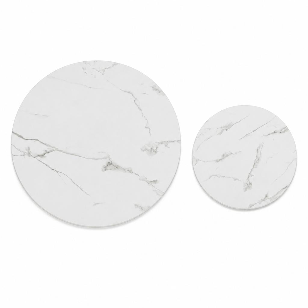 Elegant round table top in white marble look, 2 sizes diameter 70 cm & diameter 50 cm, durable melamine surface