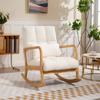 Rocking Armchair 90 degrees-130 degrees with Lumbar Cushion upholstered in Sherpa Fabric, 64.5x82x89 cm, White and Wood Colour