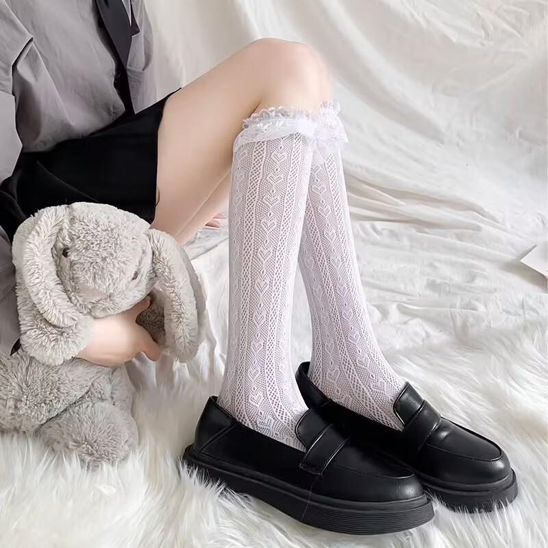 White Lace Lolita Lolita Calf Socks Women's Mid Tube Socks Jk Long Tube Lace Japanese Stockings