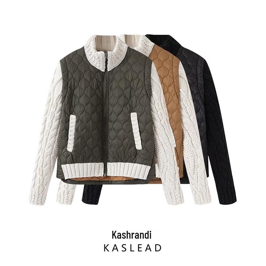 

Spring 2025 Women s European & American Style Quilted Cotton Nylon Sweater Jacket S чорний