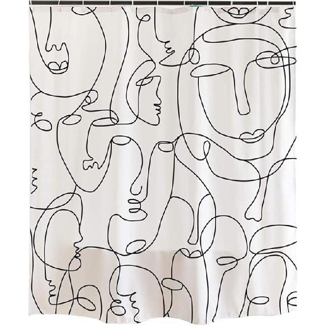 

Ofat Home Оригинальный дизайн Современная абстрактная лицо Черно-белая шторка для душа с крючками, Тяжелая утяжеленная ткань Занавеска для ванной, Не требуется подкладка 71 W x 71 L (Pack of 1)