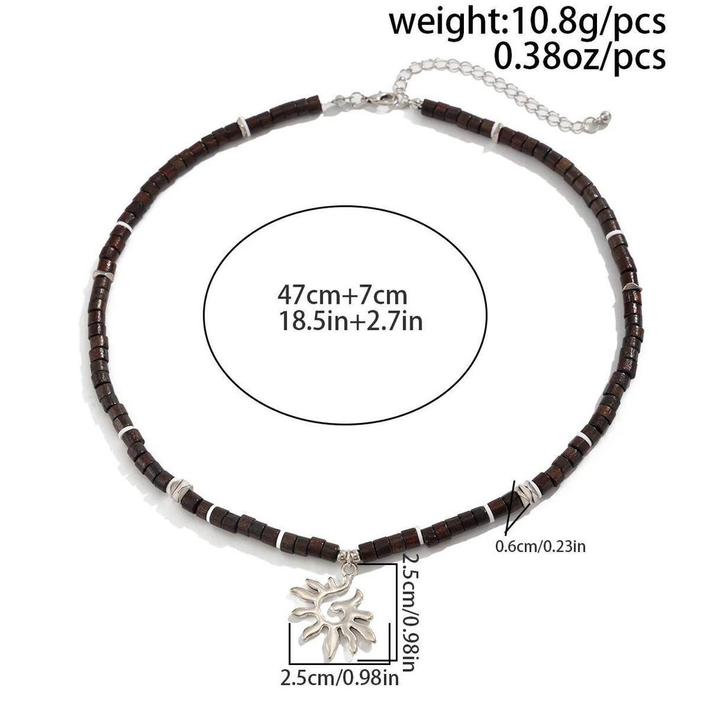 SHIXIN Minimalist White/Brown Wooden Bead Chain Choker Necklace for Men New Trendy Sun Pendant Necklace Male Jewelry Accessories
