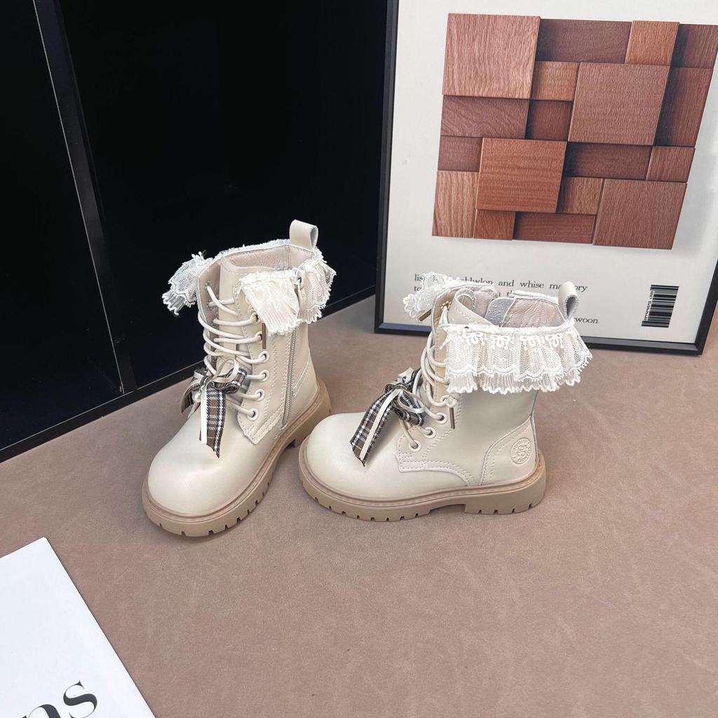 Girls' Plush-Lined Mid-Calf Winter Boots, 2025 Korean-Style Martin Boots, Sweet Cool Princess Fashion.