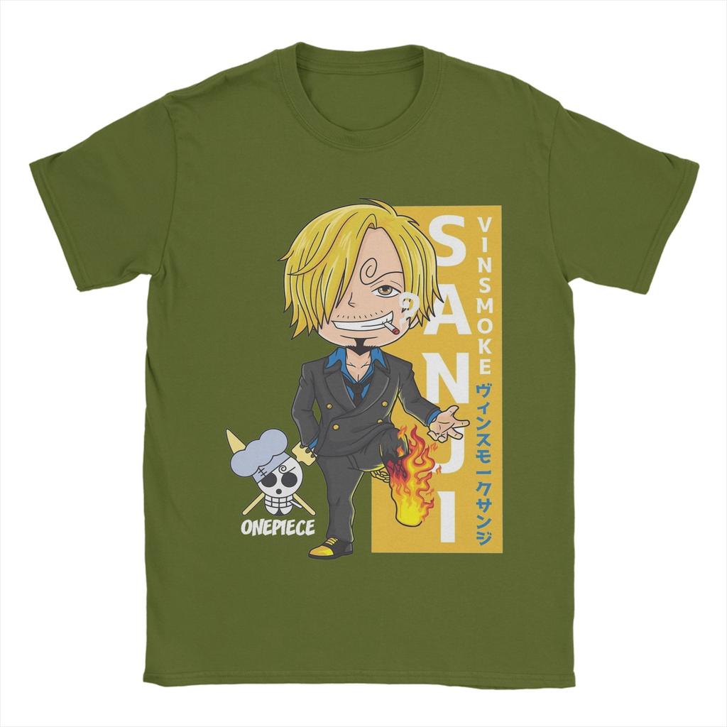 Mens Chibi Sanji T Shirts Ones Pieces Pure Cotton Clothes Leisure Short Sleeve Crewneck Tees Birthday Gift TShirt