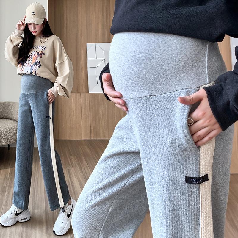 The Real Shot of the New Tied Feet Autumn Clothing Maternity Pants Spring and Autumn Wear Loose Casual Wide-leg Straight Two-wear Pants