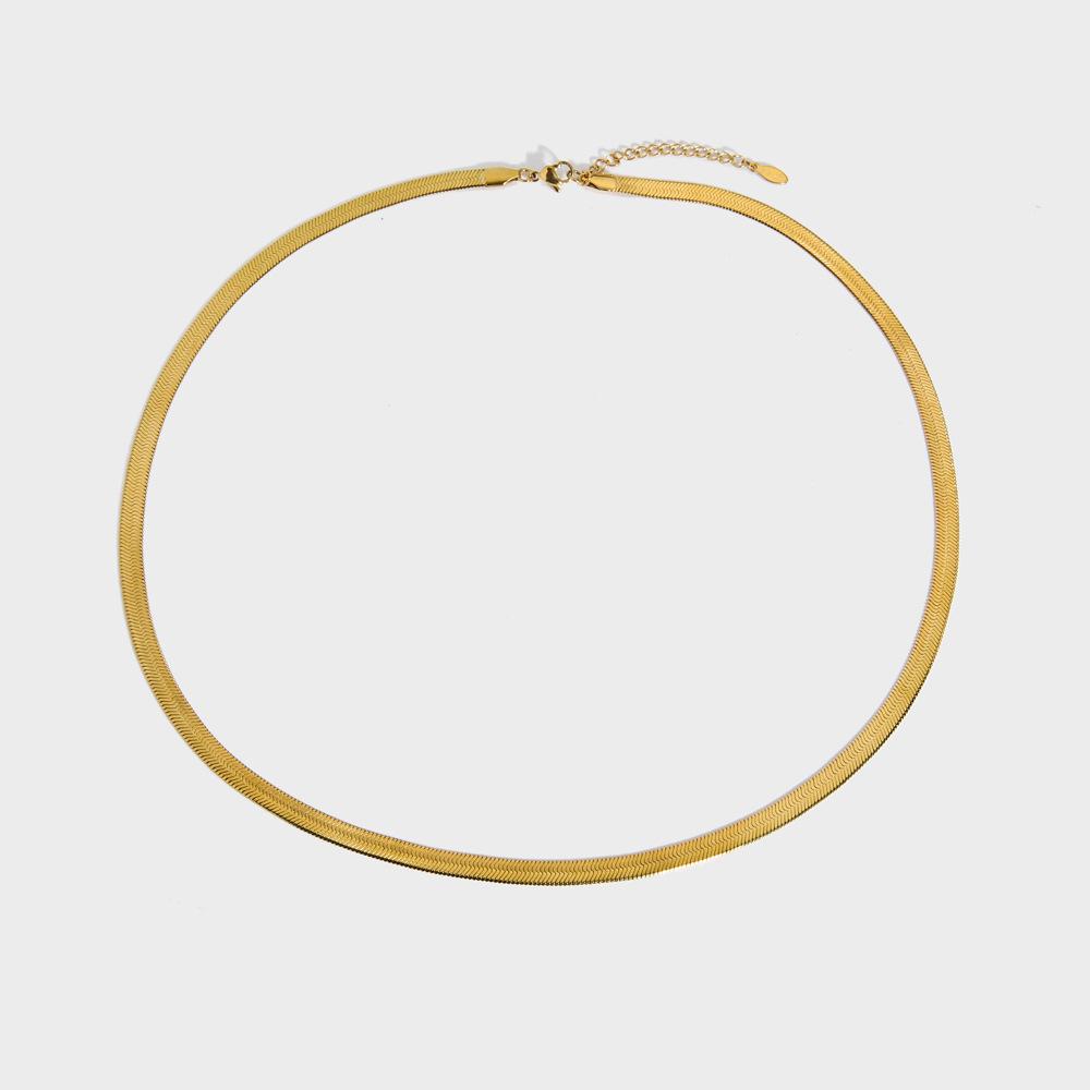 Halsband med platt ormkedja i 18K guld titanstål - Mångsidig europeisk och amerikansk stil för kvinnor