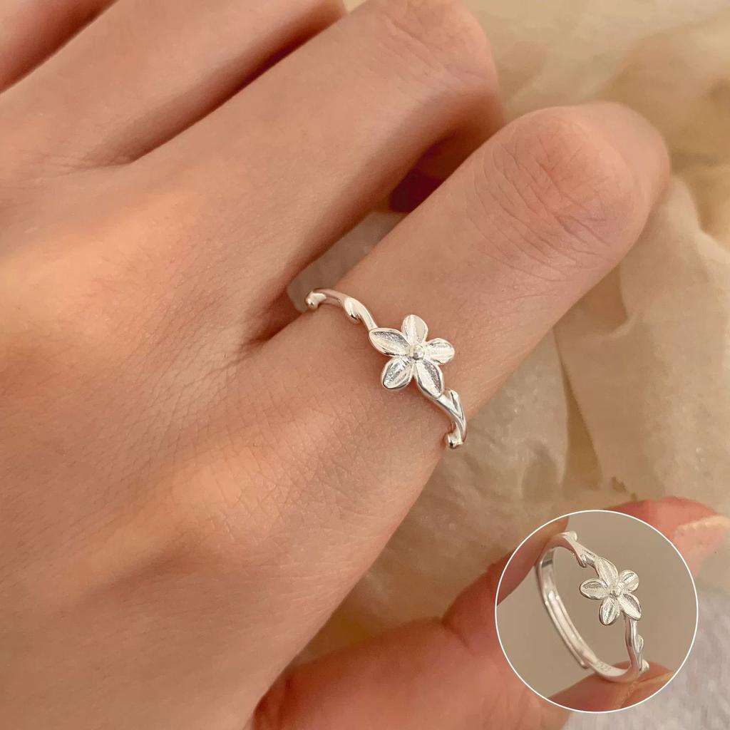 PANJBJ 925 Sterling Silver Golden Flower Rings For Women Drip Glaze Plant Irregular Adjustable Sweet Jewelry Gift Dropshipping