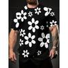 Daisy's klassieke bloemen heren 3D-geprint T-shirt, dynamische ronde hals en korte mouwen, casual zomerkleding, artistiek patroon T-shirt