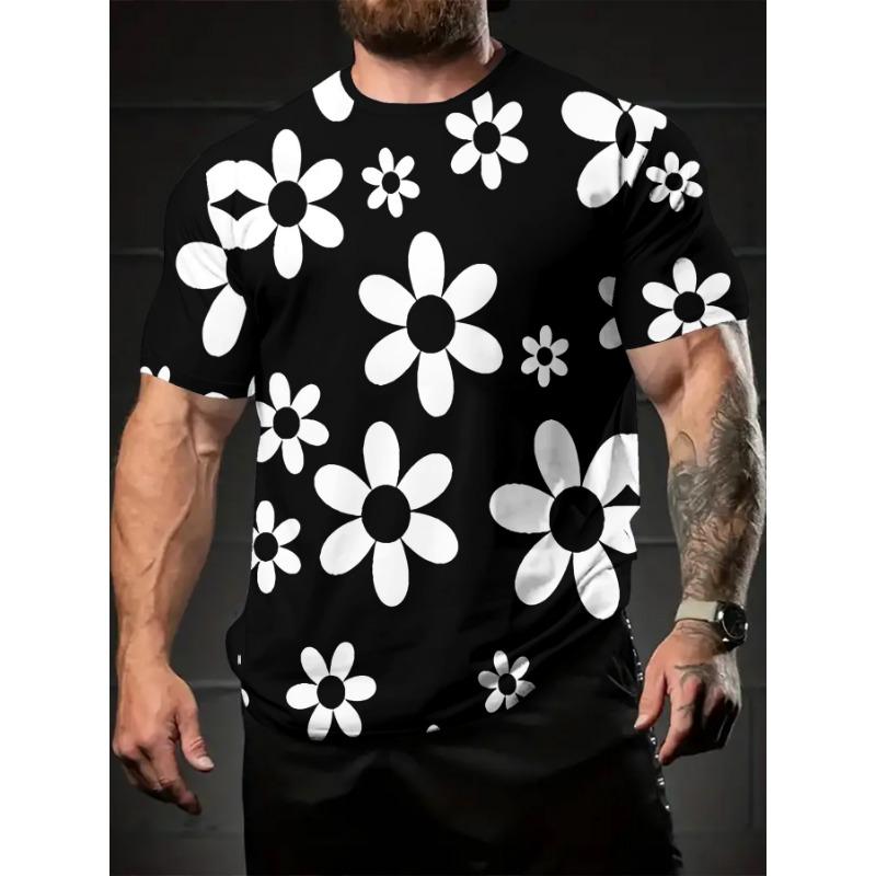 Daisy s classic floral men s 3D printed T-shirt, dynamic round neck and short sleeves, casual summer wear, artistic pattern T-shirt S