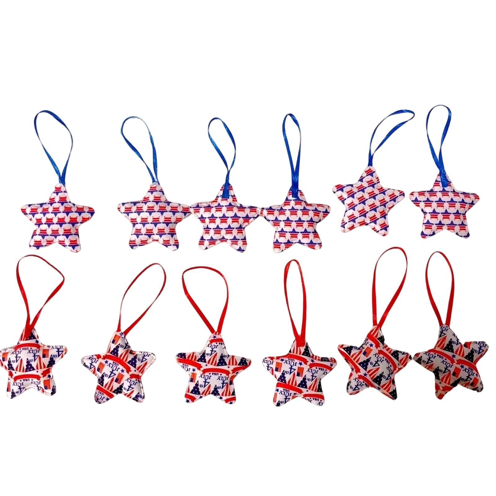 

12 Pack Star Shaped Hanging Decorations Made of Cotton Fabric Suitable for Patriotic Holiday Events Independence Day and National Celebrations One Size