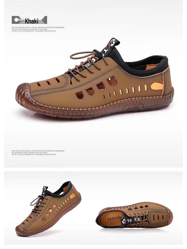 Men's Summer Cowhide Leather Breathable Casual Shoes with Non-slip Soft Sole