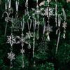 Clear Shatterproof Acrylic Snowflake Icicles Christmas Decorations With Reindeer For Home Party Tree