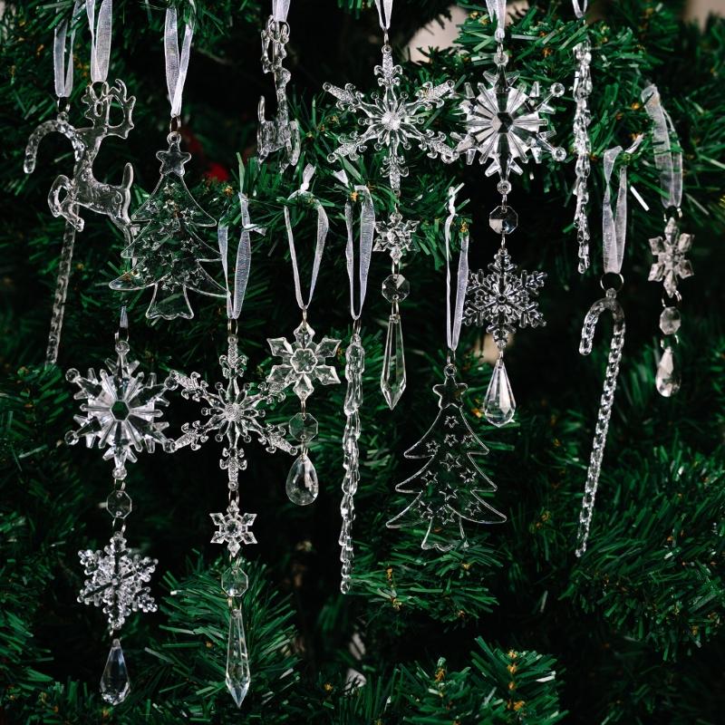Clear Shatterproof Acrylic Snowflake Icicles Christmas Decorations With Reindeer For Home Party Tree