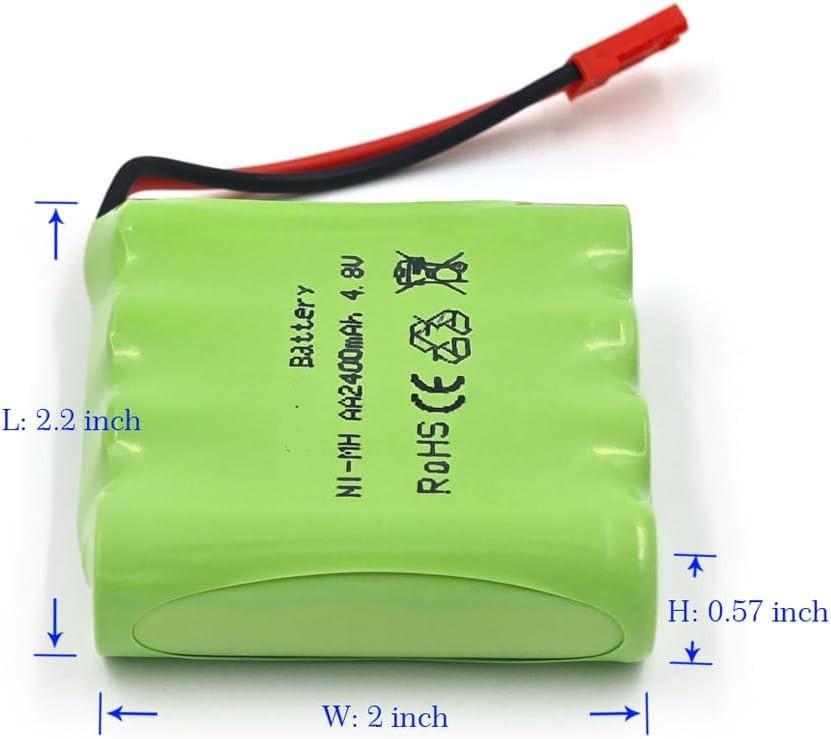 Rechargeable Battery 4.8V 2400mAh NiMH AA with JST Connector - Battery Pack for RC Cars, Remote Control Trucks