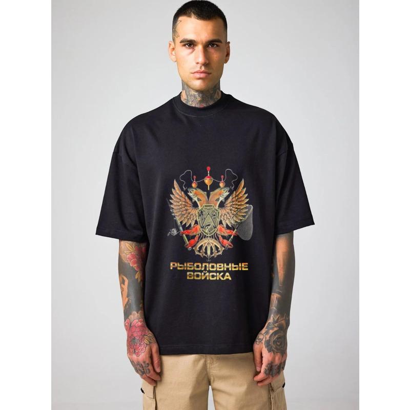 

White T-Shirt Fishing Forces Emblem Print Casual Outdoor Wear XXXXL чёрный