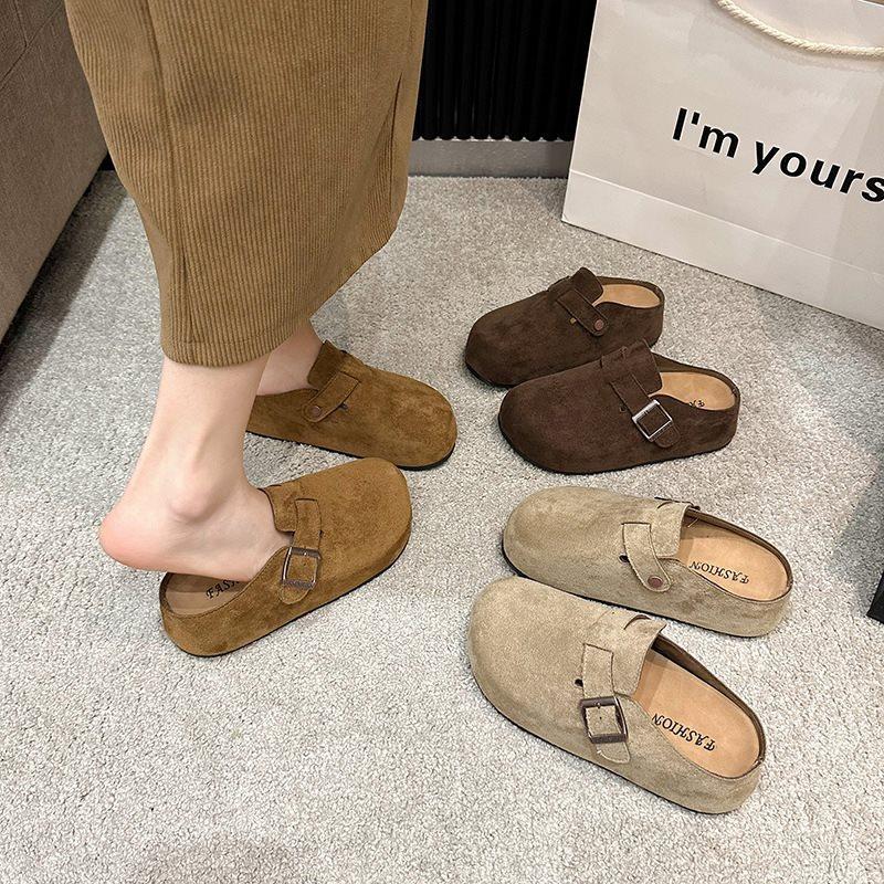 Height-increasing Head Slippers Women Wear One Pedal Autumn and Winter Semi-thick Bottom New 2025 Lazy Slippers Retro Bag Birkenno