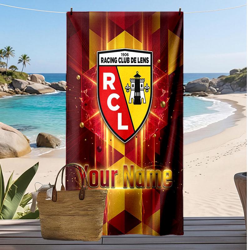 Racing Club De Lens Personalized Printed Beach Towel Soccer Logo Support Custom Name Text Absorbent Towel For Sport Travel Special Gift