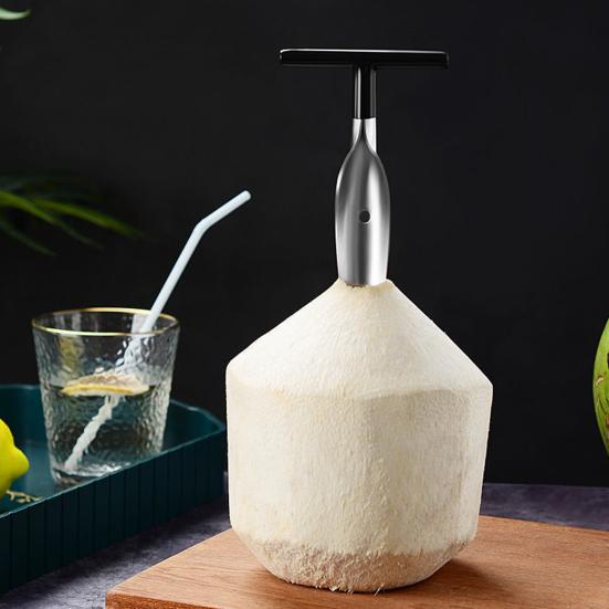 Coconut Opener Tool Set Stainless Steel Coconut Meat Scraper Coconut Opener with Rubber Mallet Food Grade Portable Coconut Opening Tools