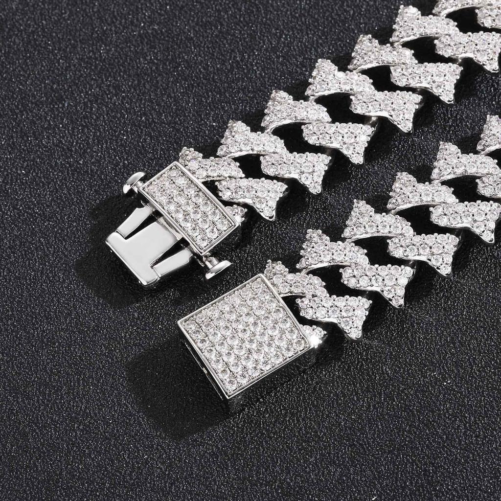 European American 18mm Thorn Hip Hop Men's Spring Buckle Cuban Bracelet Rhodium Plated Trendy Personalized Full Diamond Zircon