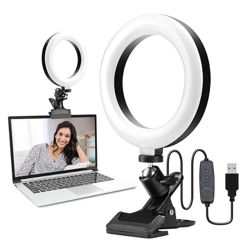 6inches LEDs Selfie Ring Light with Clamp USB Operated 3 Colors Temperature Changing  3 Levels Dimmable Brightness