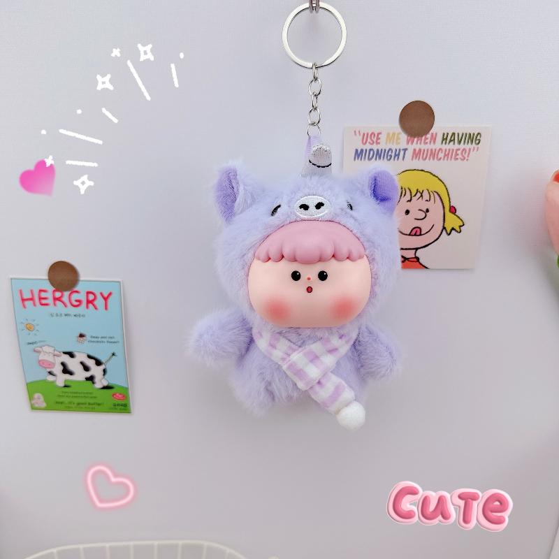 Cute Animal Vinyl Face Plush Toy Fluffy Pig Elephant Unicorn Collection Model Toy Kawaii Panda Keychain Pendant Hang Bag Plushie