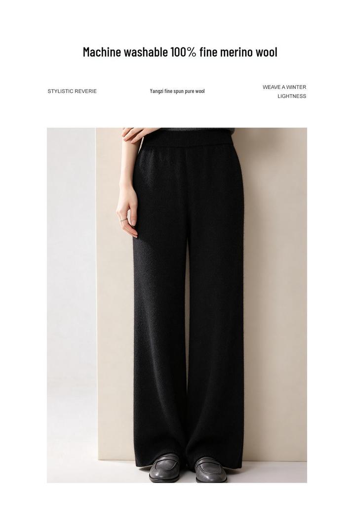 2026 Le Kasha Women's High-Waisted Wide-Leg Fine Wool Knit Pants - Autumn/Winter Collection