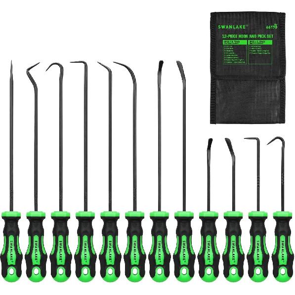 12-Piece Pick And Hook Tool Set, Automotive Mechanic Tools, Car Auto Oil Seal/O-Ring Seal Hook Kit, Lock Pick Set, Mini & Long Precision Hooks For