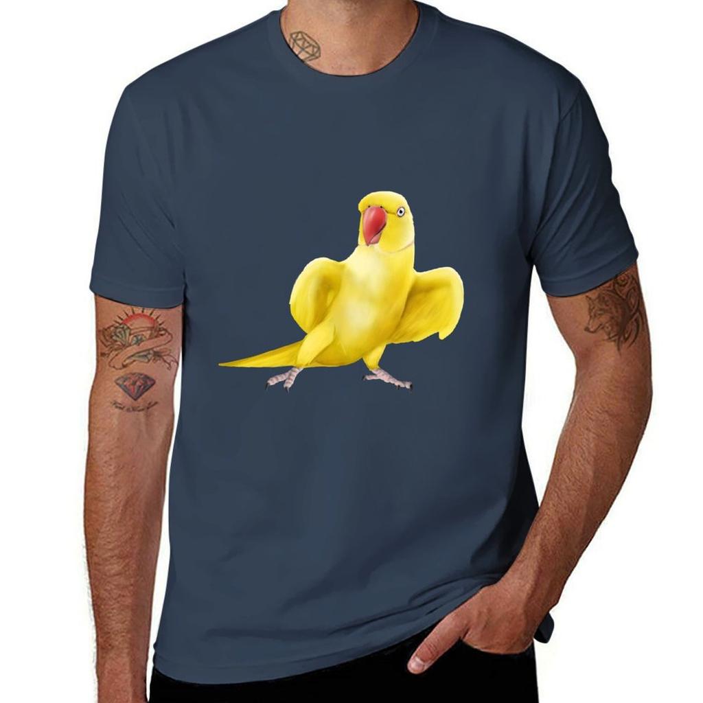 Yellow Indian Ringneck Parrot Tshirt Soft Stretch Short Sleeve Top