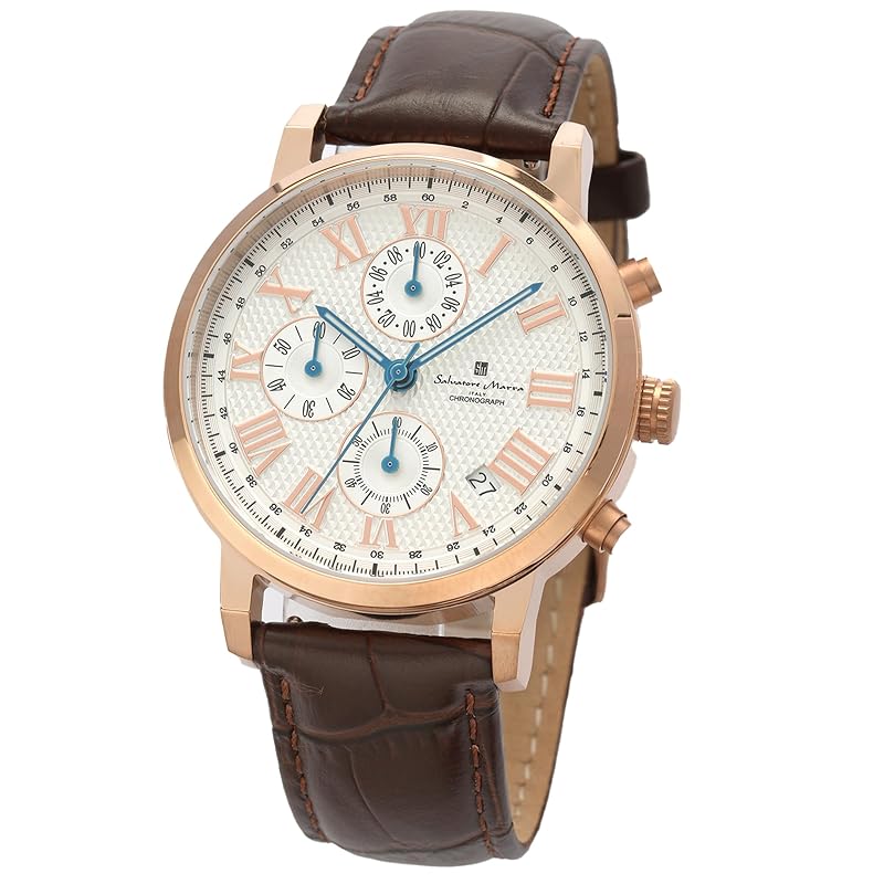 

[ Salvatore Marra (Salvatore Mara) ] men s watch simple Thin analog quartz for men business chronograph leather belt pink gold white with cross PGWH