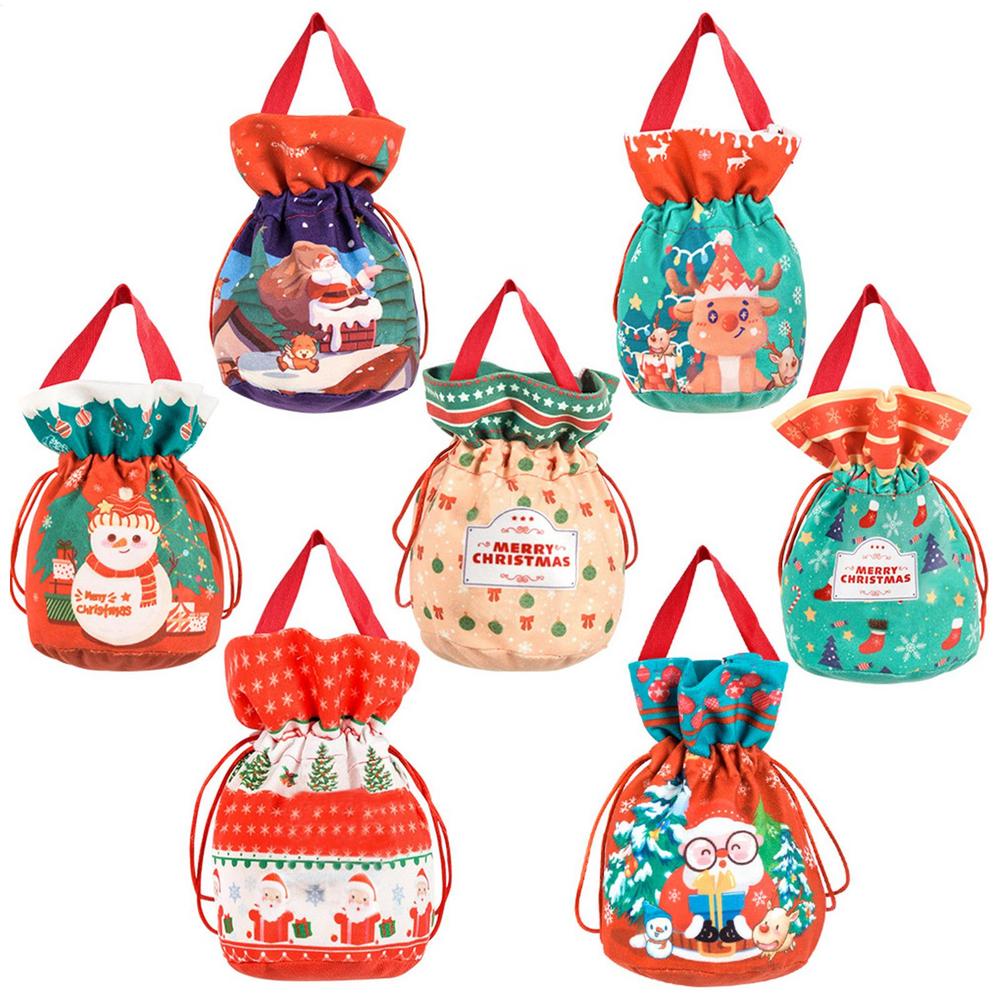 

Christmas Goodie Bags 7 Pieces Drawstring Holiday Storage Pouches Holiday Christmas Wrapping Bags For Pastries Biscuits A