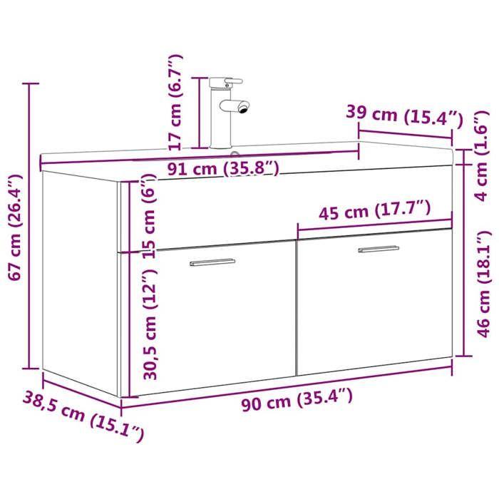 VidaXL Armoire lavabo de salle de bain avec bassin intégré et robinet 3324891